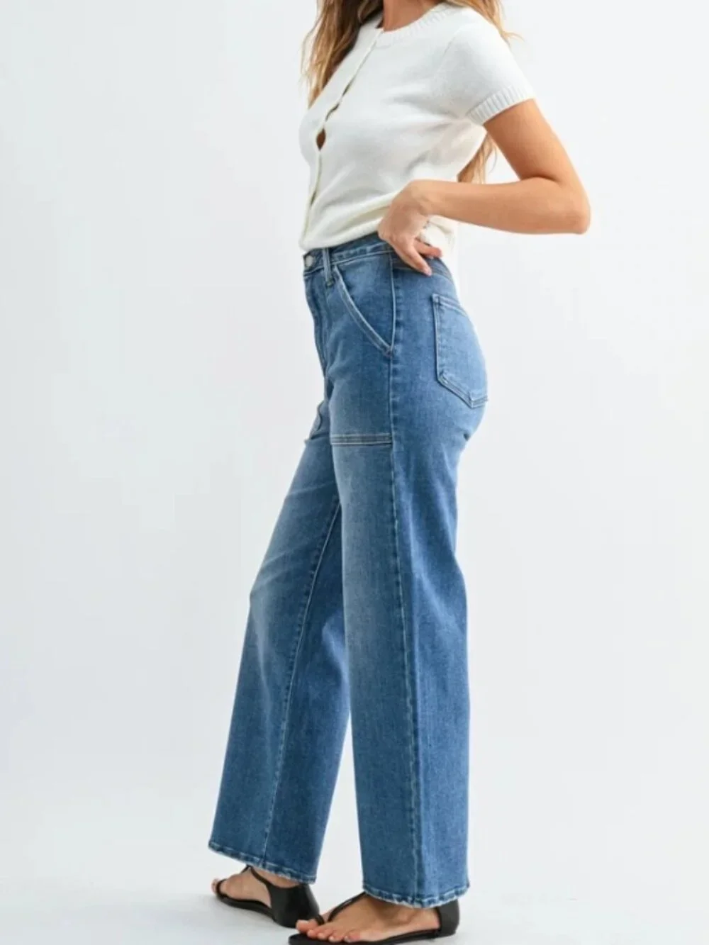 Like New! JUST DENIM The Patch Pocket Wide Leg Medium Blue Size 25